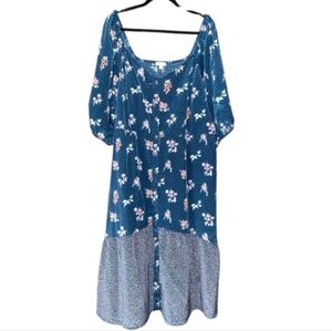 Ophelia Roe Floral Blue Midi Cottagecore Dress 3X